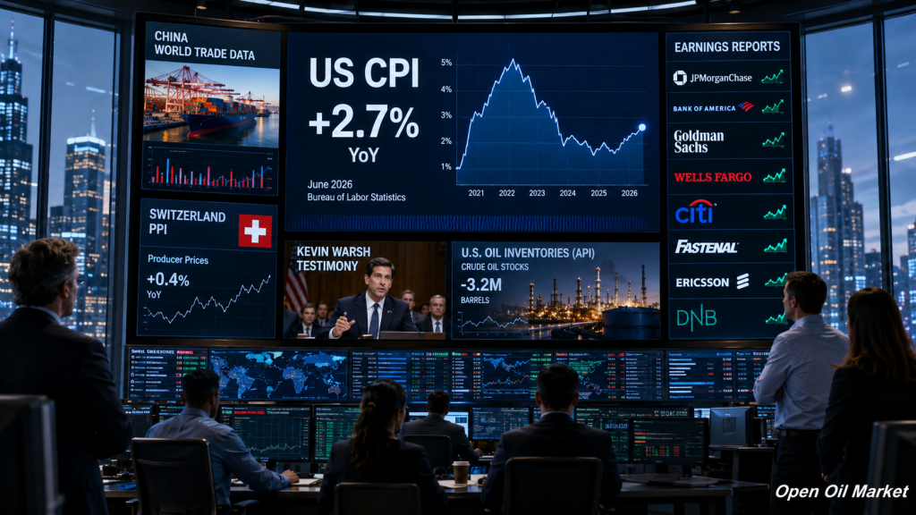 Marchés mondiaux du 14 juillet 2026 — CPI des États-Unis, statistiques de la Chine, réserves de pétrole API et rapports de JPMorgan, Bank of America, Goldman Sachs, Wells Fargo et Citigroup.