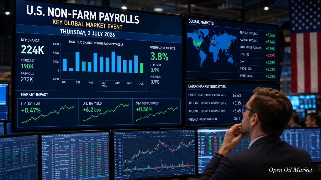 Événements économiques et rapports d'entreprise — jeudi 2 juillet 2026: NFP États-Unis, taux de chômage, Congrès financier Banque de Russie et réserves de gaz EIA