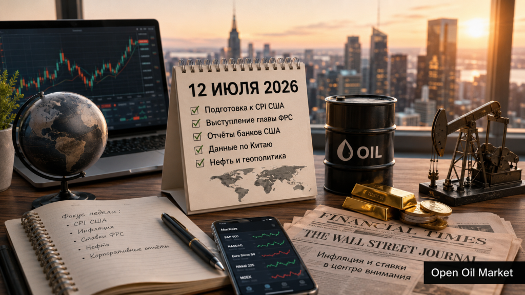 Calendrier financier mondial du 12 juillet 2026 avec l'IPC des États-Unis, les rapports des banques, le pétrole et les indices S&amp;P 500, Euro Stoxx 50, Nikkei 225 et MOEX.