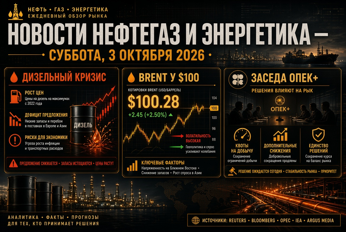 Nouvelles du pétrole et de l'énergie - samedi, 3 octobre 2026 : crise du diesel, Brent à 100 $ et réunion de l'OPEP+