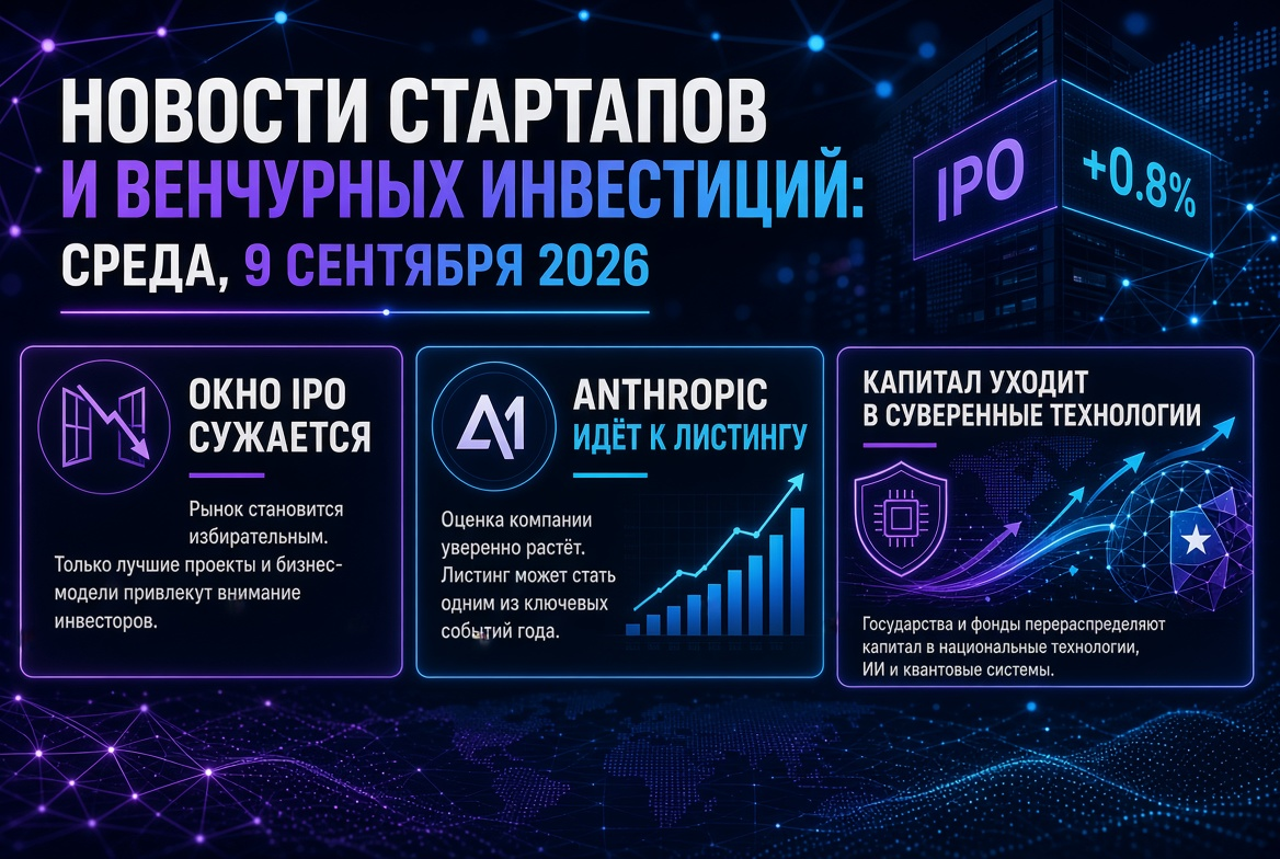 Nouvelles sur les startups et les investissements en capital-risque : mercredi 9 septembre 2026 - la fenêtre IPO se rétrécit, Anthropic se dirige vers un listage, et le capital se dirige vers des technologies souveraines