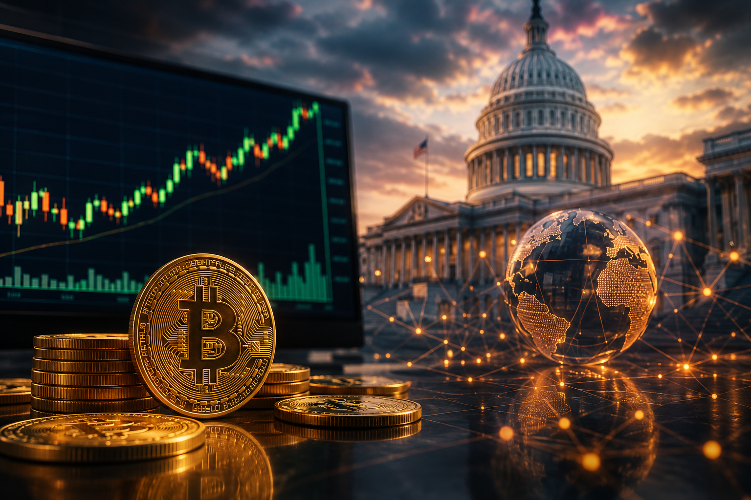 Actualités des cryptomonnaies : jeudi 6 août 2026 — Bitcoin au-dessus de 64 000 $, le Sénat américain vote sur le CLARITY Act