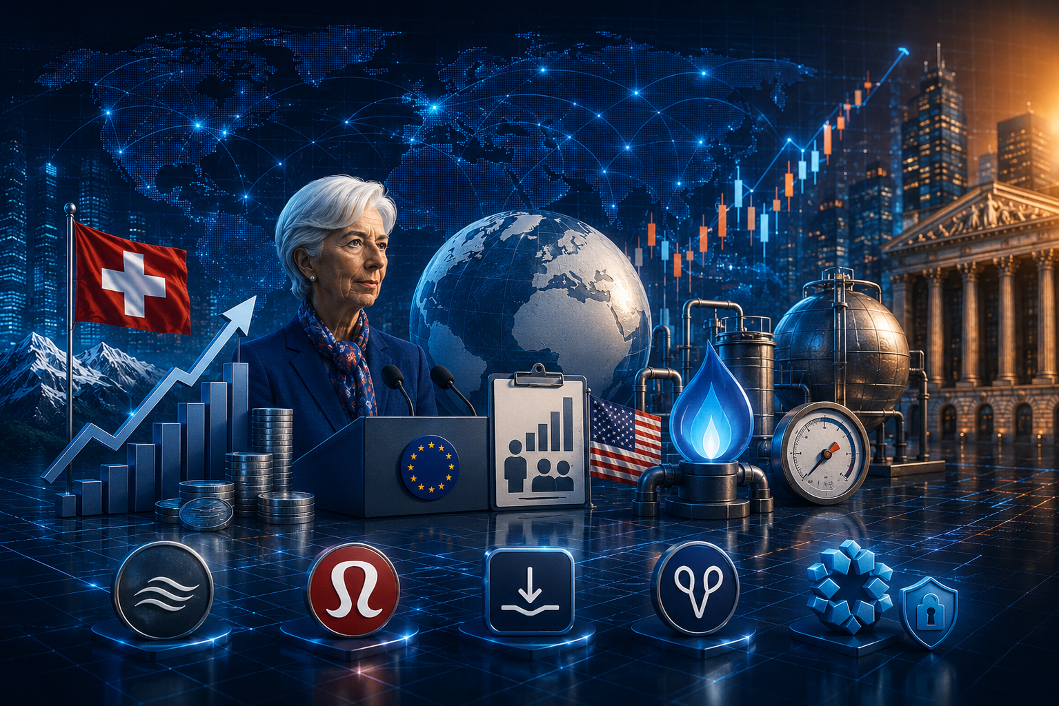 Événements économiques et rapports d'entreprises du 4 juin 2026 : CPI Suisse, discours de Lagarde, demandes d'allocations chômage aux États-Unis, stocks de gaz EIA et rapports de Ciena, Lululemon, DocuSign, Samsara et Rubrik