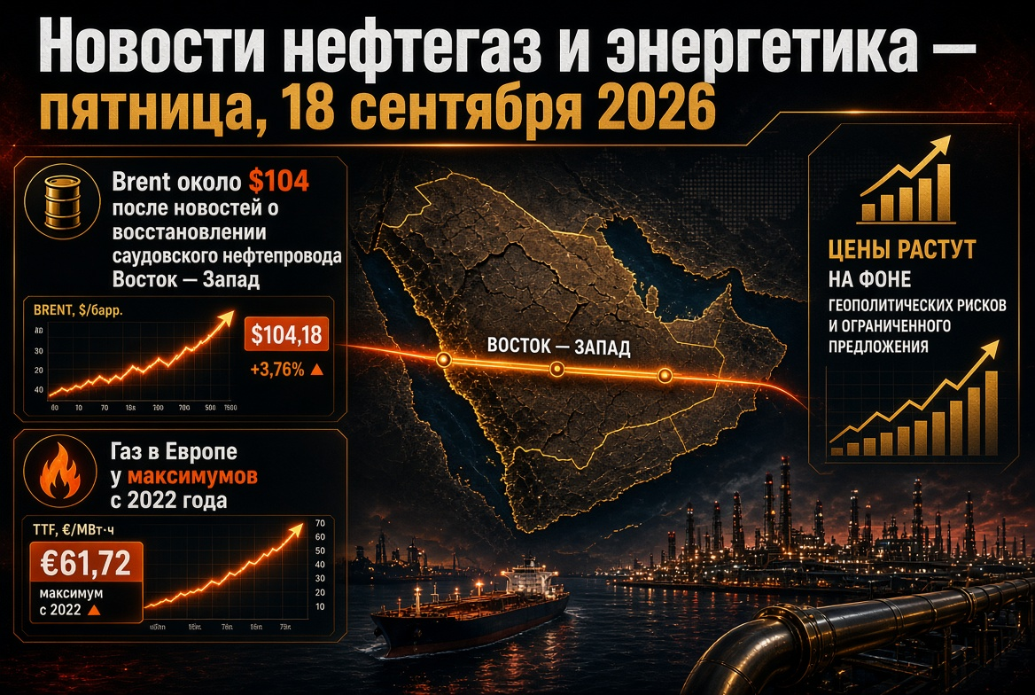 Actualités pétrolières et gazières - vendredi 18 septembre 2026 : Brent autour de 104 $ après des nouvelles sur la restauration du pipeline saoudien Est-Ouest, gaz en Europe à des sommets depuis 2022