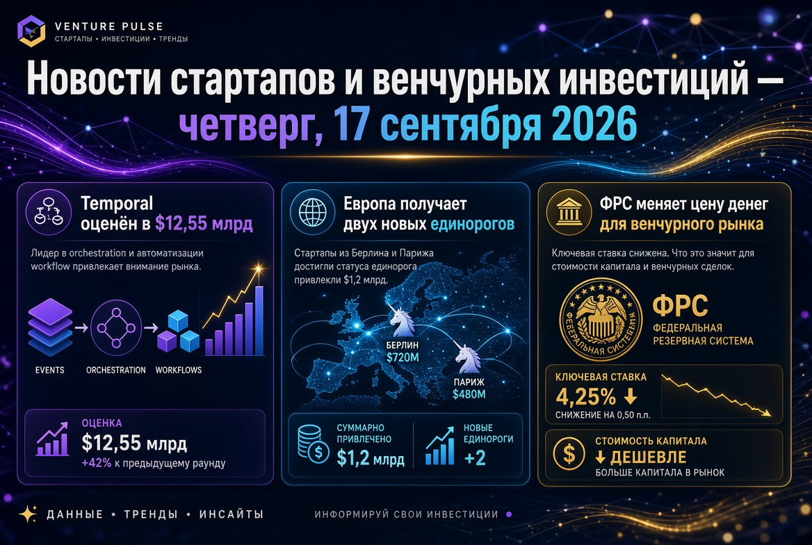 Actualités des startups et des investissements en capital-risque — jeudi, 17 septembre 2026 : Temporal évalué à 12,55 milliards de dollars, l'Europe reçoit deux nouvelles licornes, et la Réserve fédérale change le coût de l'argent pour le marché du capita
