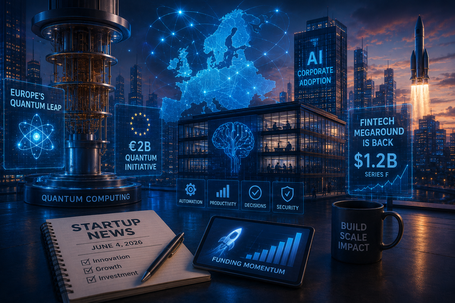 Actualités des startups et des investissements en capital-risque, jeudi 4 juin 2026 : percée quantique en Europe, IA d'entreprise et retour des méga-tours fintech