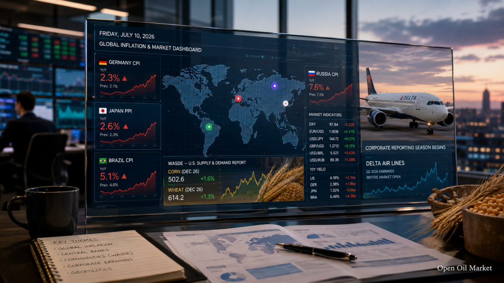 Inflation en Allemagne, Russie et Brésil, PPI du Japon, WASDE et rapport de Delta Air Lines — les événements majeurs du 10 juillet 2026