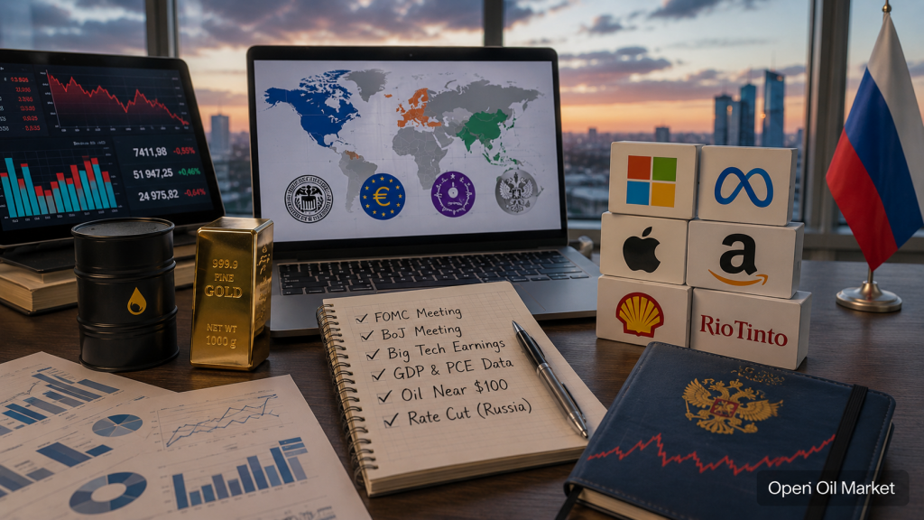 Événements économiques et rapports d'entreprise du 26 juillet 2026 : Fed, Big Tech, pétrole.