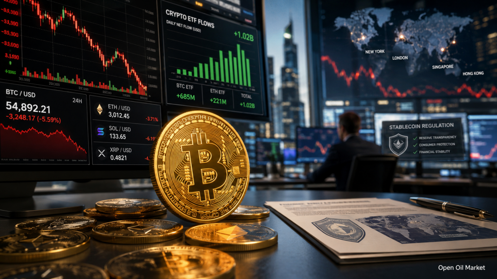 Marché des cryptomonnaies 9 juillet 2026 : Bitcoin sous pression, influx vers les ETF, Ethereum, Solana, XRP et réglementation des stablecoins